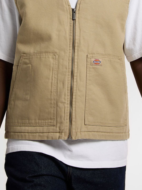 Canvas Безръкаво Puffer Мъжко Яке Бежово Светлокафяво