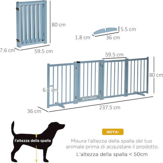 Pawhut Πτύσσομενο Μεταλλικό Πάρκο Σκύλου 237.5x36x80εκ. Γκρι