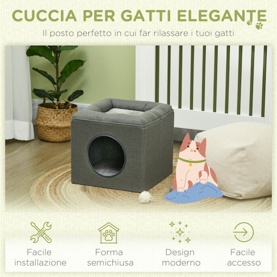 Pawhut Double Level Cat House Cushion Knitted Wood Polyester Plastic 36.5x36.5x33 Cm Green D30-632v00gn