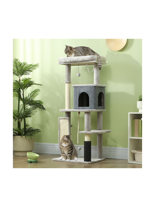 Pawhut Tall Multi-Level Cat Tree 132 cm House Bed Scratching Posts Brush Ball Gray D30-842v01lg