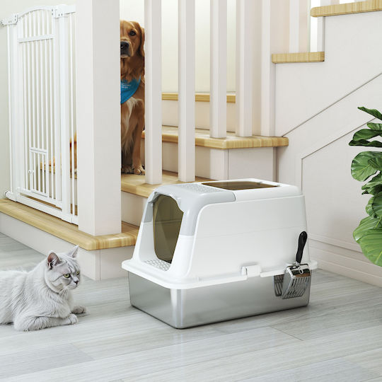 Pawhut Cat Toilet Closed White L60.4 x W40.4 x H41.8cm