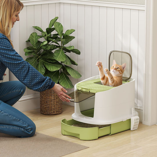 Pawhut Cat Toilet Closed Green L40.5 x W52.5 x H42.5cm
