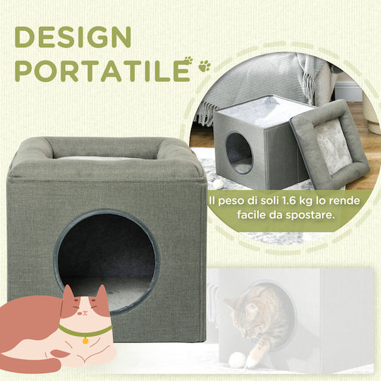 Pawhut Double Level Cat House Cushion Knitted Wood Polyester Plastic 36.5x36.5x33 Cm Green D30-632v00gn
