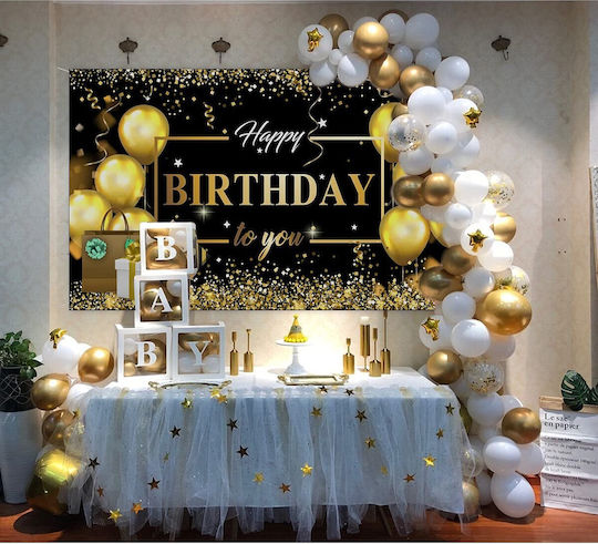 Banner Fotografie De Fundal Flippy Canvas Happy Birthday To You Design 185 X 110 Cm Sfoară 6 M Atașare În 4 Colțuri Negru Auriu