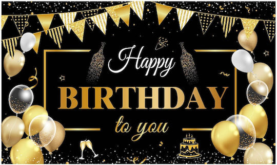 Banner Fotografie De Fundal Flippy Canvas Happy Birthday To You Design 185 X 110 Cm Sfoară 6 M Atașare În 4 Colțuri Negru Auriu
