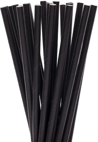 Set 100 Straws Flippy Paper 20 Cm Solid Color Black