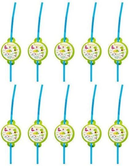 Set 10 Straws Flippy Dino Park Collection 26 X 7 Cm Cardboard Plastic Multicolor