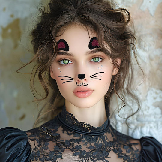 Temporary Face Sticker Flippy Makeup Face Art Halloween Theater Cat Design Purple