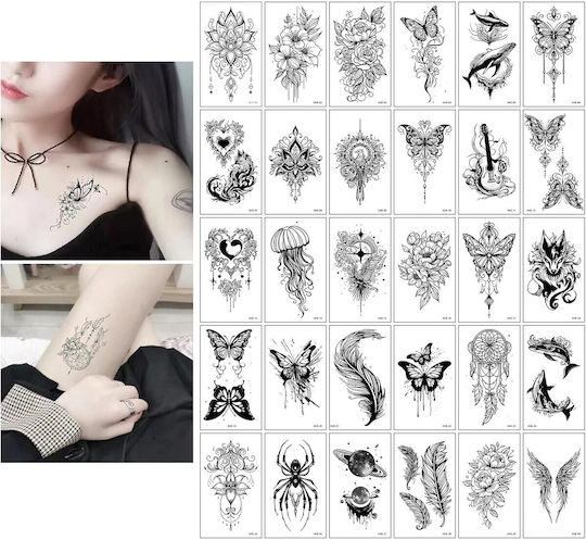 Set 30 Temporary Tattoos Flippy Water-based Model 6 Black