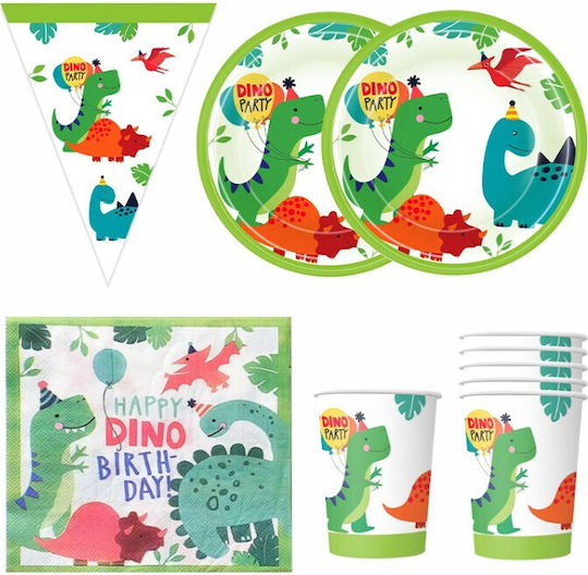Set 20 Servetele Pentru Petreceri Cină La Mulți Ani Design Dinozaur Flippy Tematică Aniversar-Festiv 33x33 Cm Verde