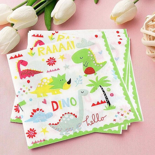 Set 20 Dinner-Servietten Flippy Dino Park Collection 17 X 17 Cm Papier Mehrfarbig
