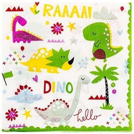 Set 20 Dinner-Servietten Flippy Dino Park Collection 17 X 17 Cm Papier Mehrfarbig