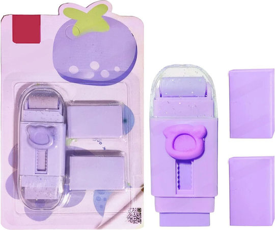 Retractable Eraser Flippy Bear Model Push-pull Adjustment Push-type Eraser Two Spare Rubber Erasers Included Purple