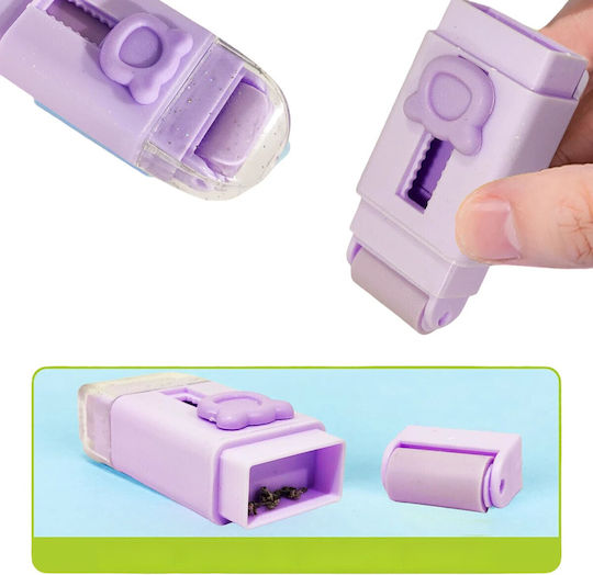 Retractable Eraser Flippy Bear Model Push-pull Adjustment Push-type Eraser Two Spare Rubber Erasers Included Purple