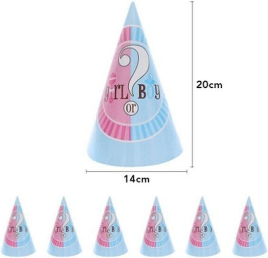 Set 6 Pălării De Petrecere Reveal De Gen Flippy Fata Băiat Carton 20 X 14 Cm Roz Albastru