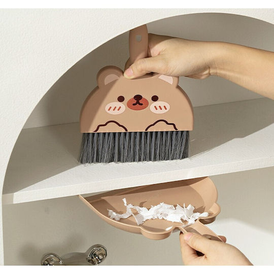 Set Mini Mătură Cu Fară Flippy Curățător Mic Pentru Uz Casnic Birou Bucătărie Acasă Model Iepuraș 23 X 18 Cm Bej