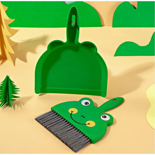 Set Mini Mătură Cu Fară Flippy Curățător Mic Pentru Uz Casnic Birou Bucătărie Acasă Model Broască 23 X 18 Cm Verde
