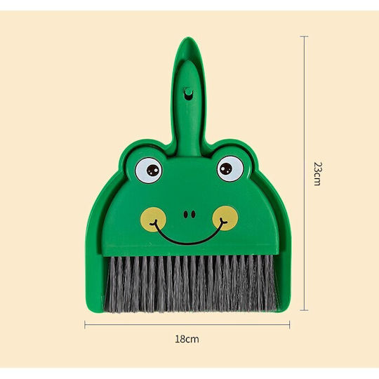 Set Mini Mătură Cu Fară Flippy Curățător Mic Pentru Uz Casnic Birou Bucătărie Acasă Model Broască 23 X 18 Cm Verde