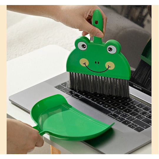 Set Mini Mătură Cu Fară Flippy Curățător Mic Pentru Uz Casnic Birou Bucătărie Acasă Model Broască 23 X 18 Cm Verde
