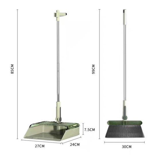 Set Mătură Flippy Cu Coș De Gunoi Mâner Pieptene Dinți Mătură Curățare Rotativă Pliabilă Detasabilă Oțel Inoxidabil Polipropilenă 99 X 30 Cm Verde