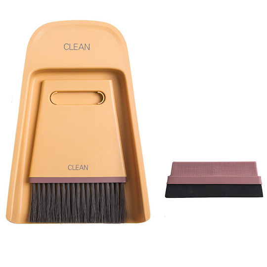 Set Mini Mătură Cu Fară Flippy Pentru Uz Casnic Două Perii Birou Bucătărie Acasă 19.5x13.8x3.6 Cm Galben