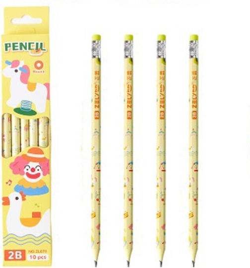 Set 10 Creioane Negre Flippy 2b Școală Elevi Cu O Gumă De Șters Galben Cerc Design