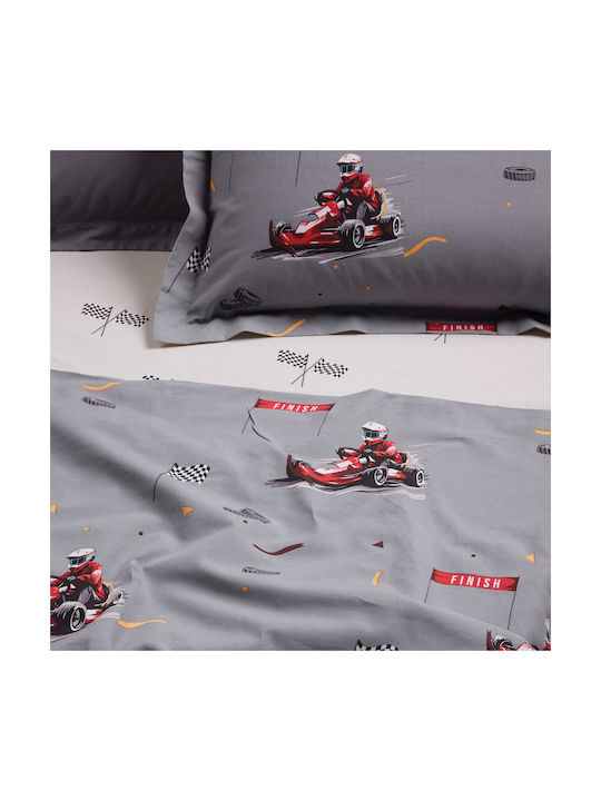 Das Home Set Cearceafuri Pentru Copii Single Racing Fun Gri 170x260cm
