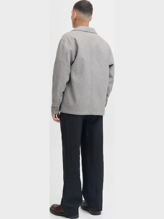 Melange Long Sleeve Overshirt In Narrow Fit Grey Melange