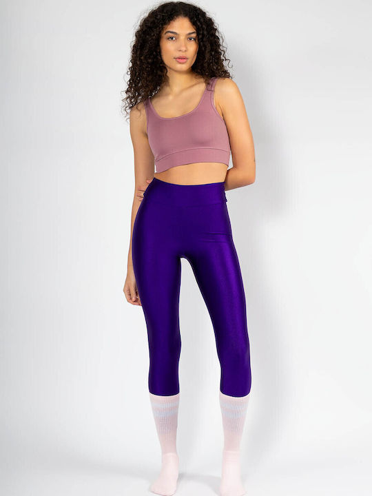 Women's Cropped Training Legging Shiny & High Waisted Purple