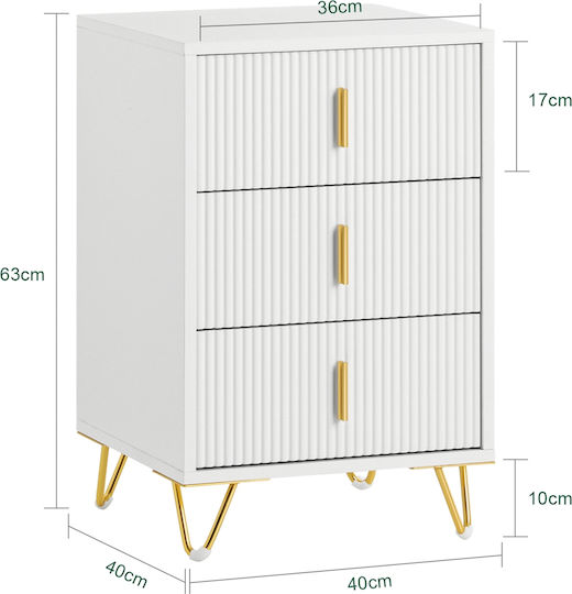 Metal White Bedside Table 40x40x63cm
