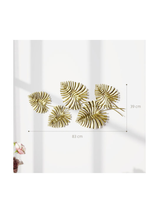Homcom Metallic Gold Wall Decor 5 Monstera Leaves Including Mounting Accessories 83x2.5x39 cm 83c-161v00gd