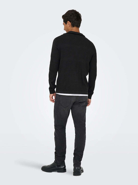 Cardigan Tricotat pentru Bărbați Black