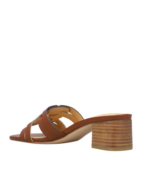 Gennie3 Mules with Chunky Low Heel in Tabac Brown Color