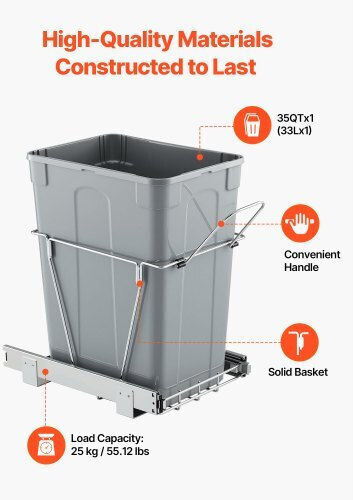 Vevor Plastic Grey Waste Bin for Cabinet 40.7x28.5x48.3cm
