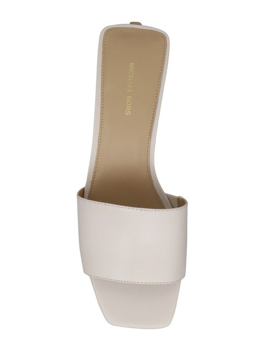 Merriam Leather Mules with Low Heel in Ecru Color