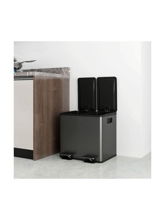 HomCom Waste Bin Recycling made of Stainless Steel Black 15lt 1pcs