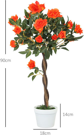 Outsunny Artificial Camellia Plant 21 Flowers Pot Filled Cement Moss Ø18x90 cm Orange 844-340v01og