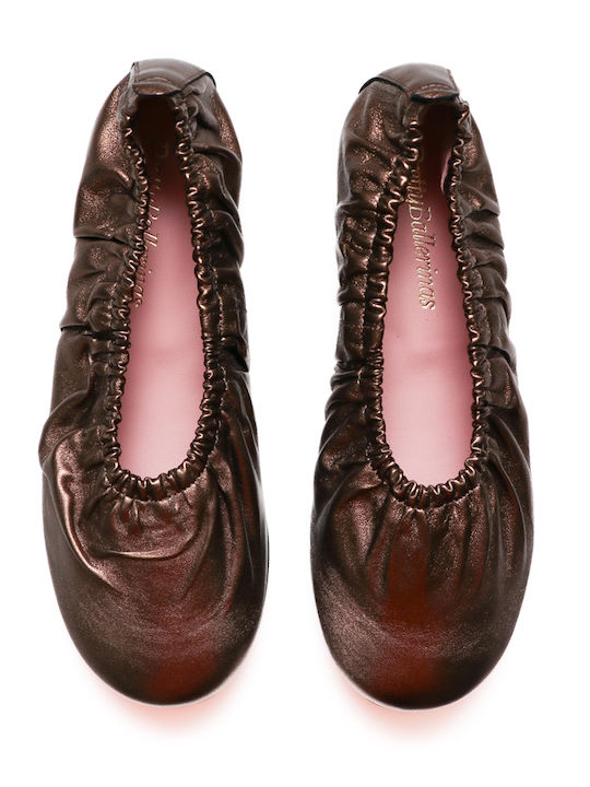 Georgia Leather Women's Ballerina Shoes in Gold Color