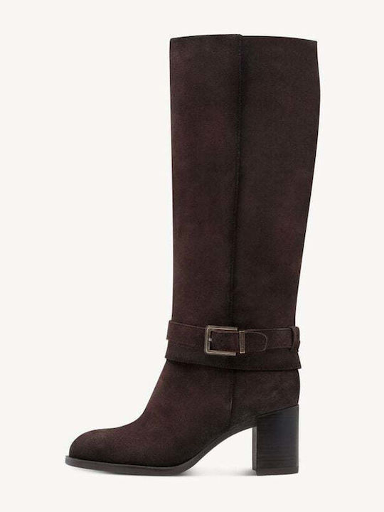 Leather Medium Heel Women's Boots Brown