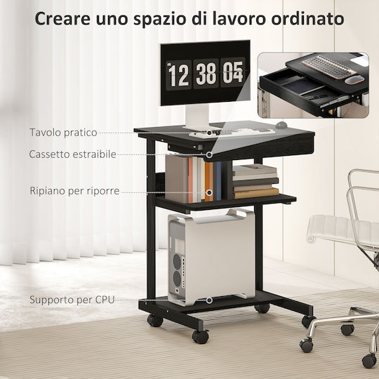 Computer Office Wooden Black with Metal Legs 56x51x79cm