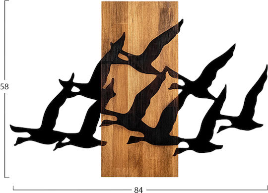 Homemarkt Wall Decor Birds Hm4759 Metal Leaves Black-Wood 58x3 Depth X84h