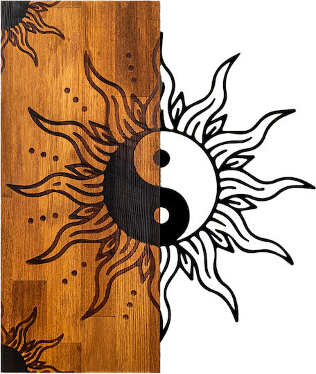 Homemarkt Декоративно Стенно Yin-yang Hm4756-листа От Метал Черни-дърво 50x3 Дълбочина X58см
