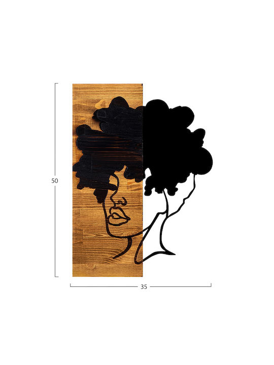 Homemarkt Wall Decor Woman Figure Hm4750-metal Leaves-wood 35x3 Depth X50cm
