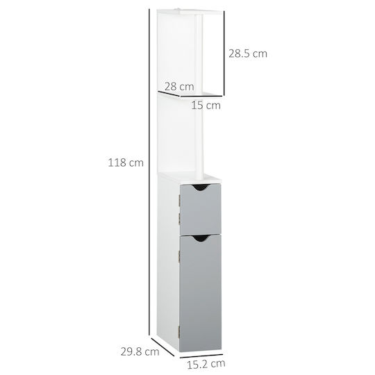 Kleankin Στήλη Μπάνιου Δαπέδου Μ15.2xΒ29.8xΥ118cm Λευκή