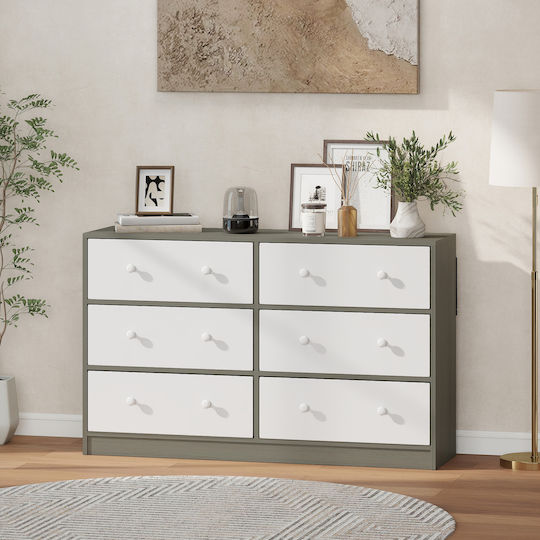 Wooden & Metallic Chest of Drawers Λευκό Και Γκρι with Fabric Coating 114x30x70cm