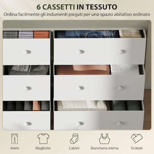 Wooden & Metallic Chest of Drawers Λευκό Και Γκρι with Fabric Coating 114x30x70cm