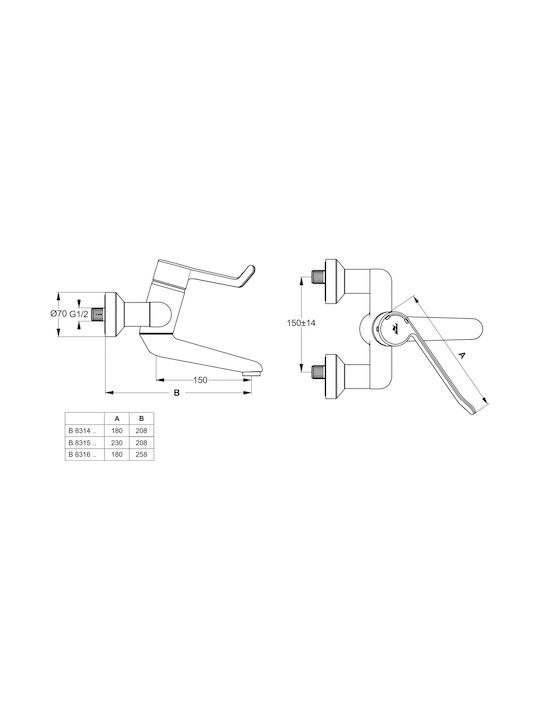 Baterie Pentru Lavoar De Perete Ideal Standard Ceraplus B8315aa Cromată Lucioasă Argintie