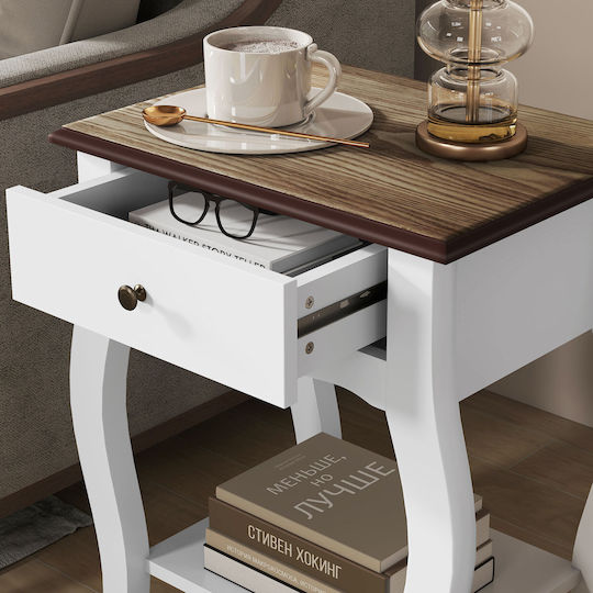Bedside Table Wooden White 45x35x55cm