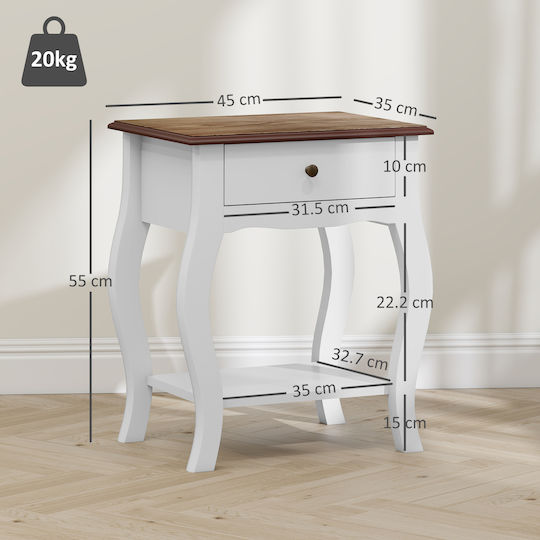 Bedside Table Wooden White 45x35x55cm