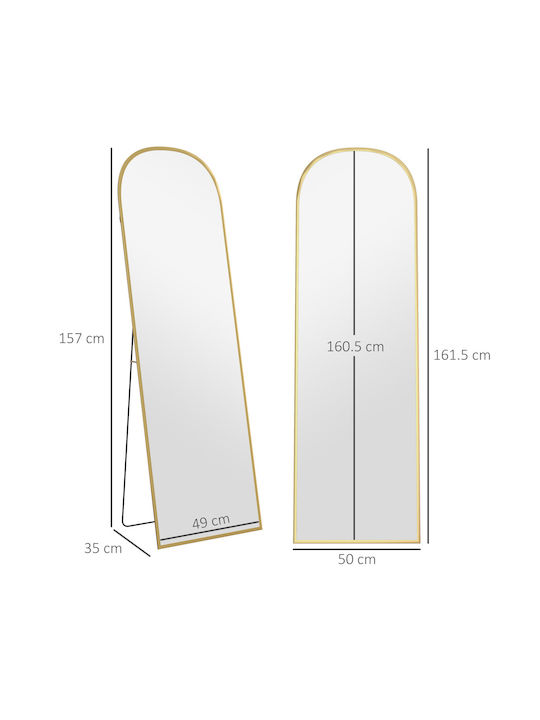 HomCom Arched Floor Mirror with Gold Aluminum Frame 161.5x50cm